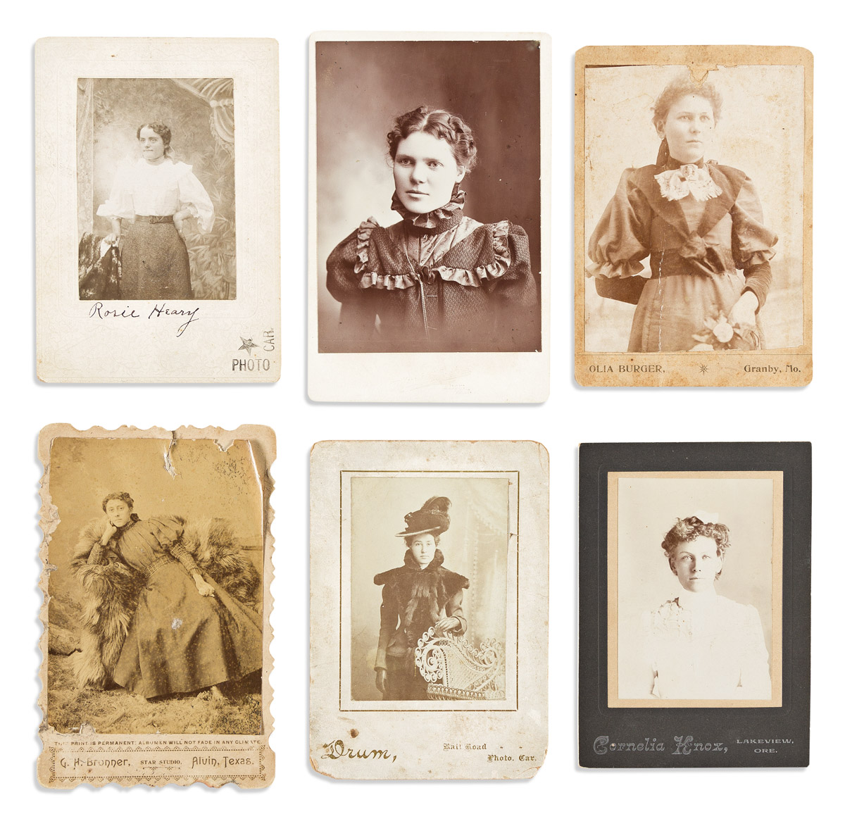 Female American Photographers. Thirty Cabinet Card Portraits Taken in Southern, Midwest and West Coast States.